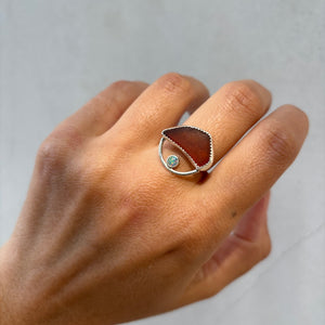 Size 6.75 // Brown Sea Glass and Australian Opal Arches Ring