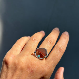 Size 6.75 // Brown Sea Glass and Australian Opal Arches Ring